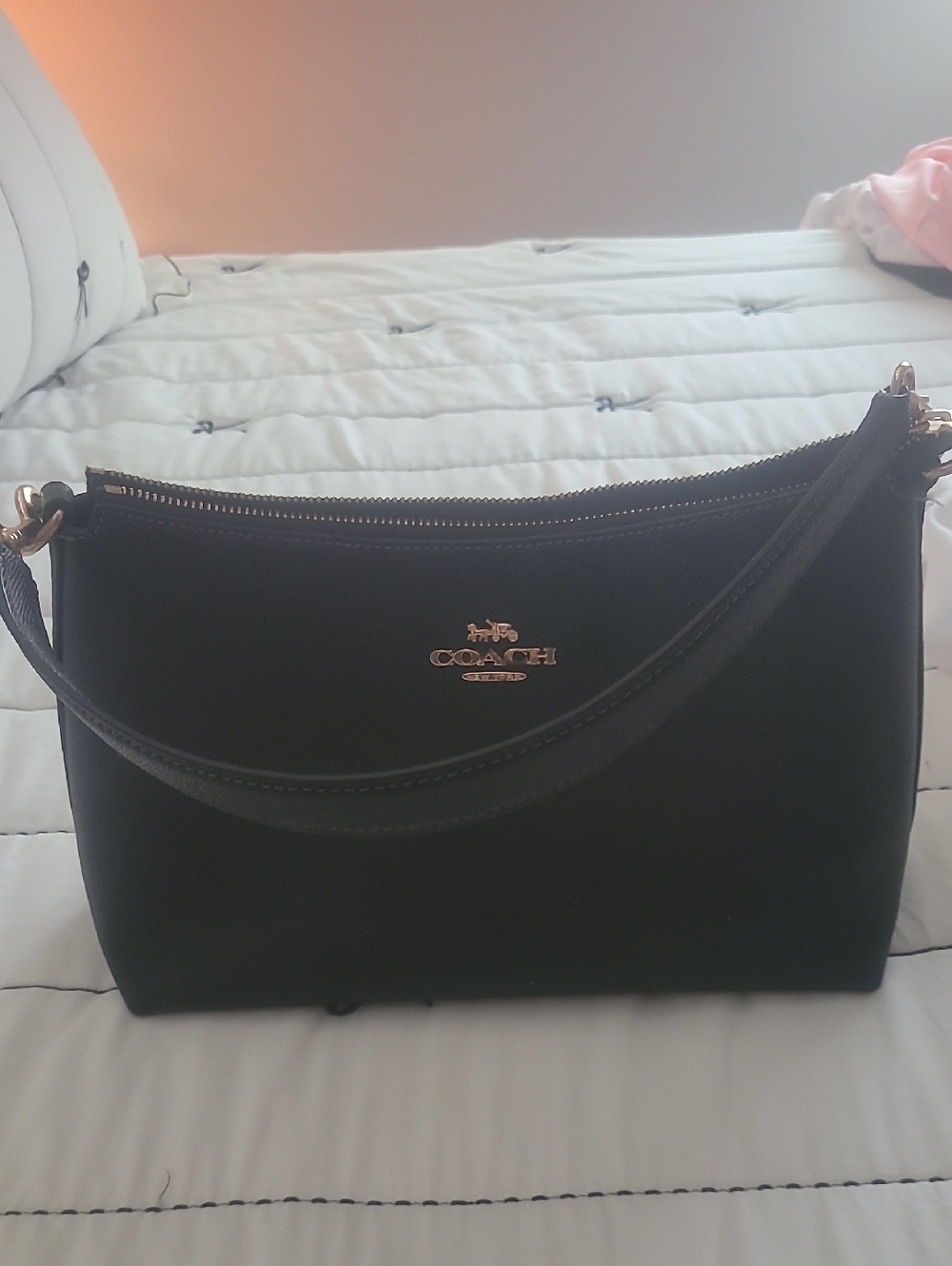 COACH Black Leather Shoulder Bag with Gold Hardware